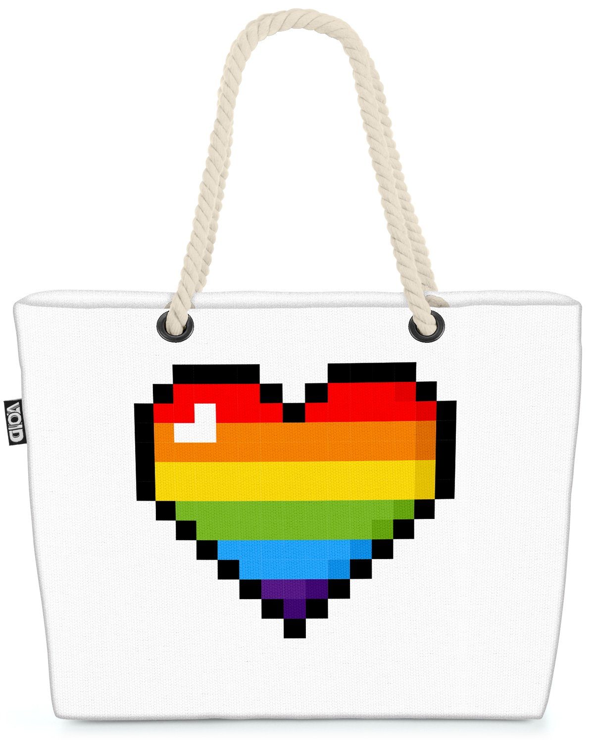 VOID Strandtasche (1-tlg), Pixel Heart LGBTQ Herz Digital Boy Game 8-Bit Gay pride flag parade c