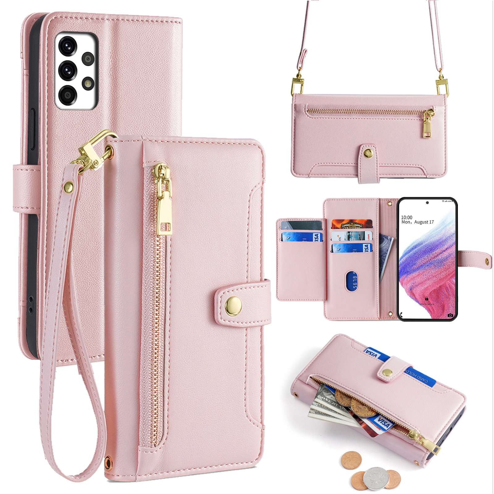 betterfon Handykette für Samsung Galaxy Leder Umhänge Hülle mit Kartenfächer, Hände frei, mit Silikonhülle & Schnur für flexiblen Alltag