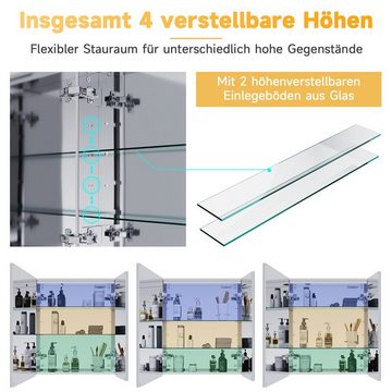 SONNI Badezimmerspiegelschrank spiegelschrank mit LED beleuchtung bad 60 cm breit 2-türig Edelstahl mit Kippschalter, Steckdose, verstellbare Einlegeböden, IP44