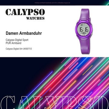 CALYPSO WATCHES Digitaluhr Calypso Damen Uhr K5677/2 Kunststoffband, (Digitaluhr), Damen Armbanduhr rund, PURarmband lila, Sport