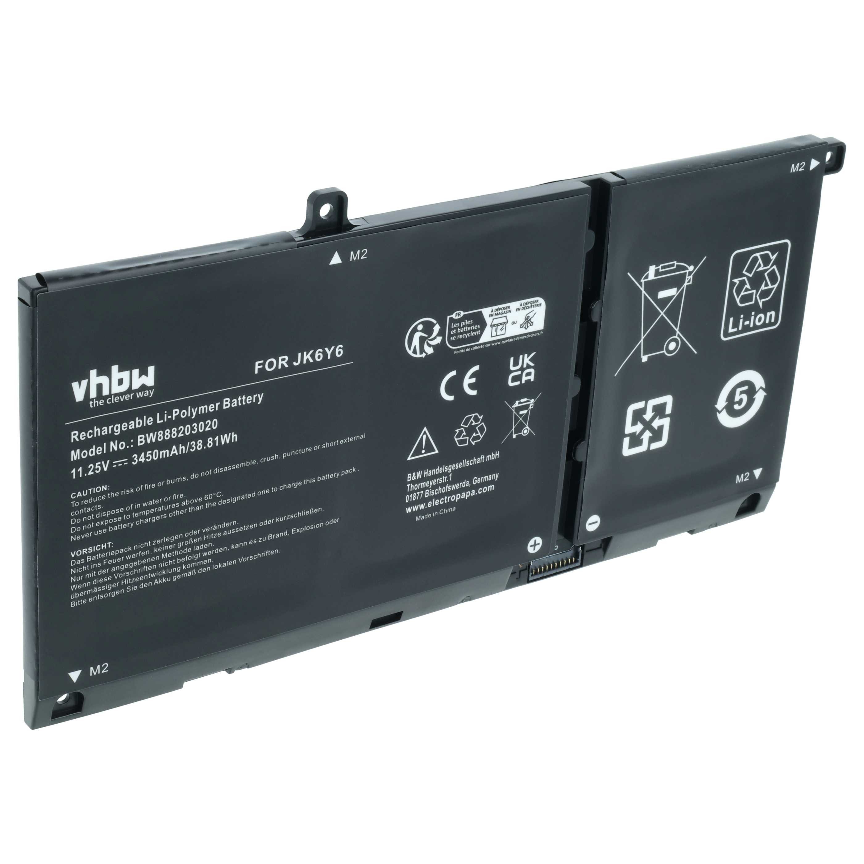 vhbw Akku passend für Dell Latitude 15 3510 Notebook / Computer (3450 mAh, Laptop-Akku Akku Li-Polymer 3450 mAh (11,25 V, 1 St), Leistungsfähiger Austausch-Akku für Notebook, Wiederaufladbar, Jede