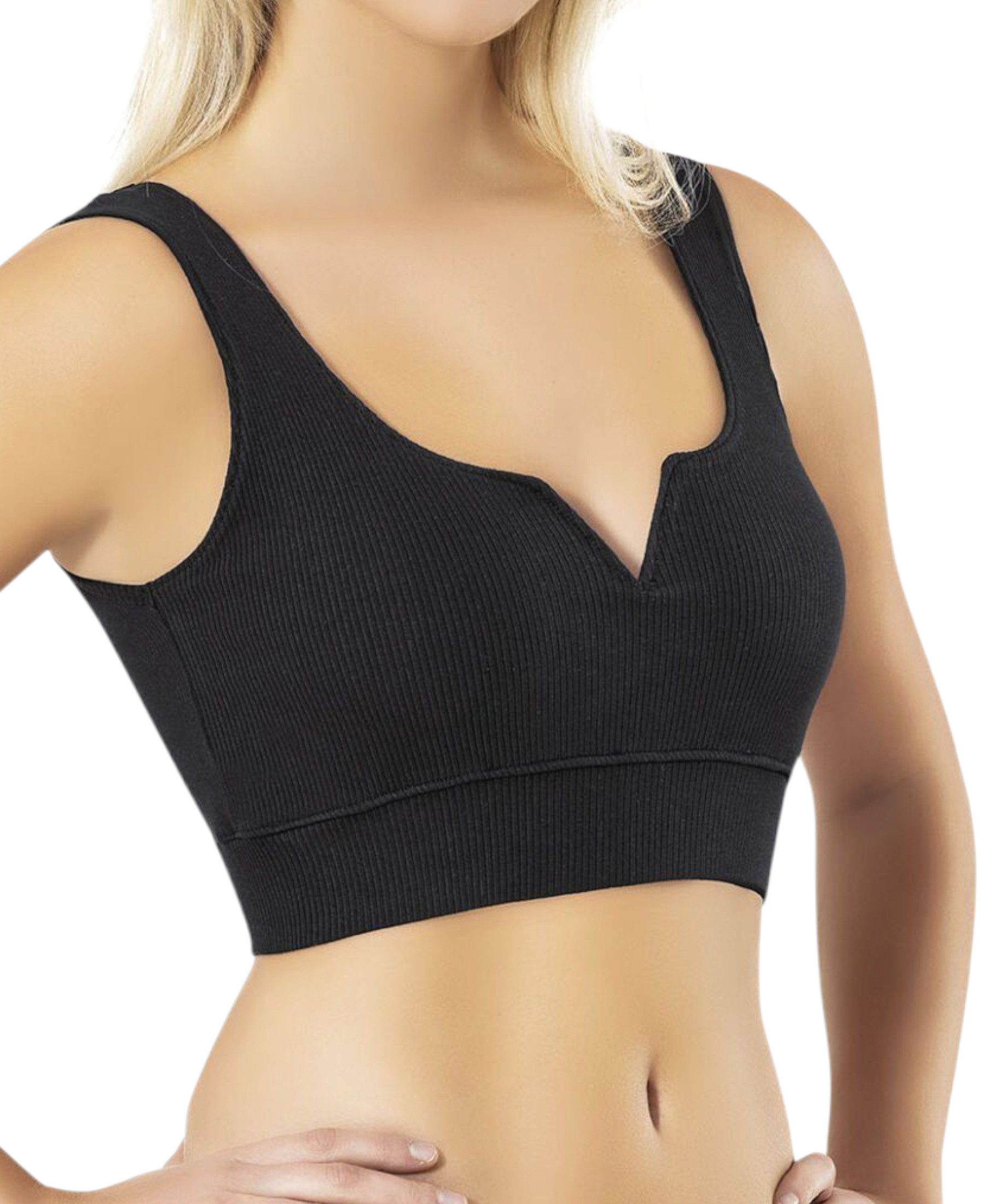 fashionshowcase Crop-Top mit V-Detail-Ausschnitt - geripptes Bustier aus Ba günstig online kaufen