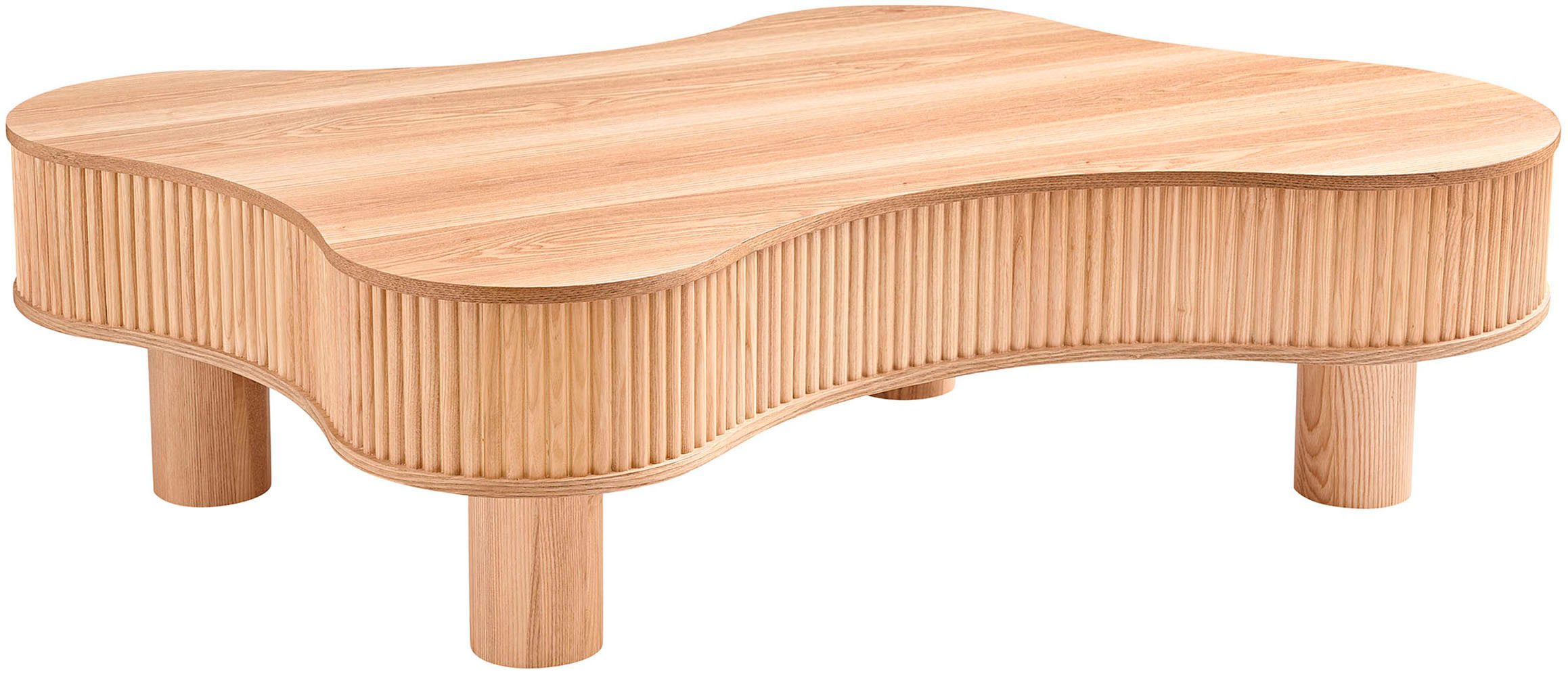 SalesFever Couchtisch Wohnzimmertisch organisch mit Massivholz-Lamellen 115 x 75 cm (1-St), Stilvoller & moderner Holztisch mit Echtholzfurnier