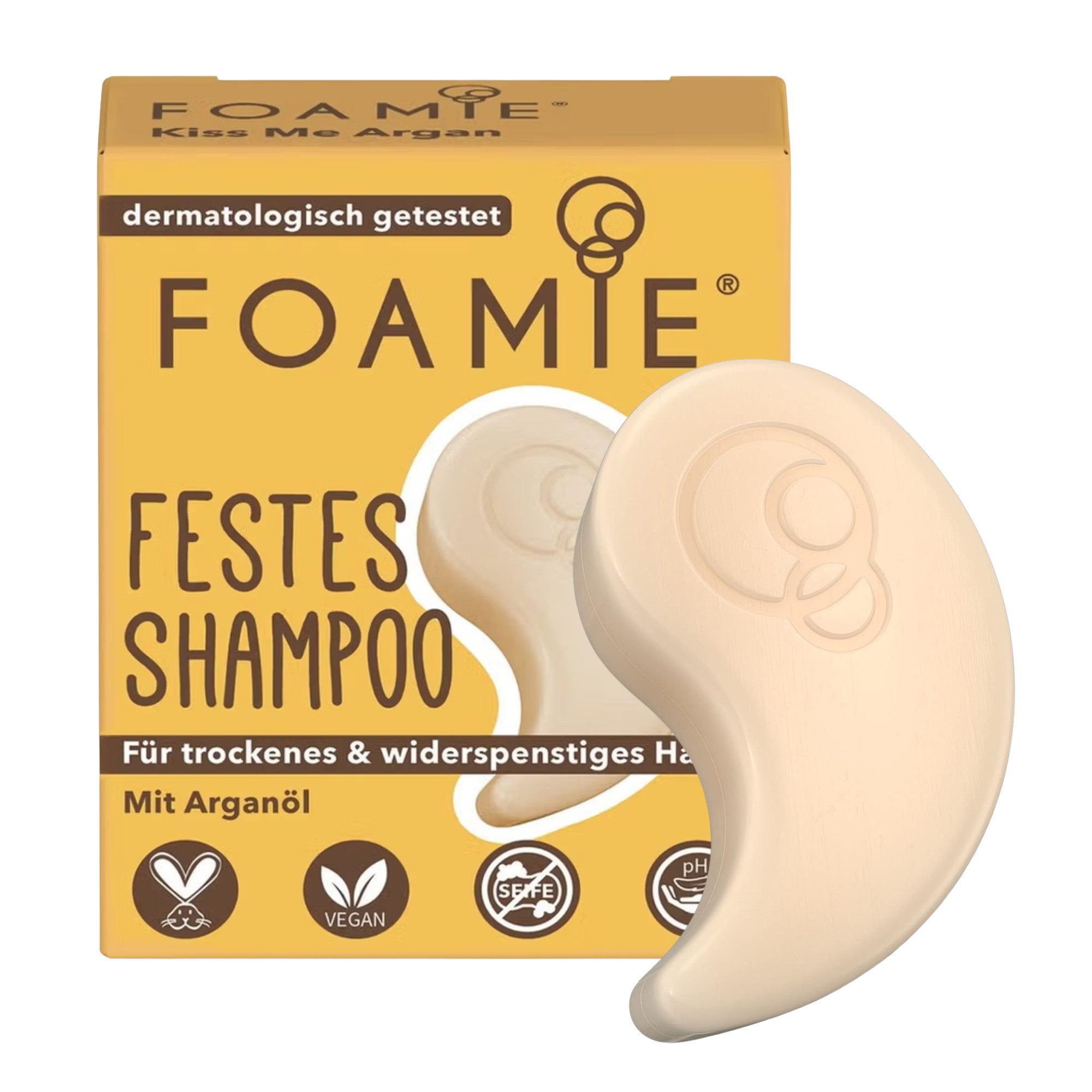 FOAMIE Festes Haarshampoo Foamie Festes Shampoo Reisegröße - Arganöl, trockenes Haar 2x20 g, Vegan, Tierversuchsfrei, ohne Silikone, Parabene, Sulfate