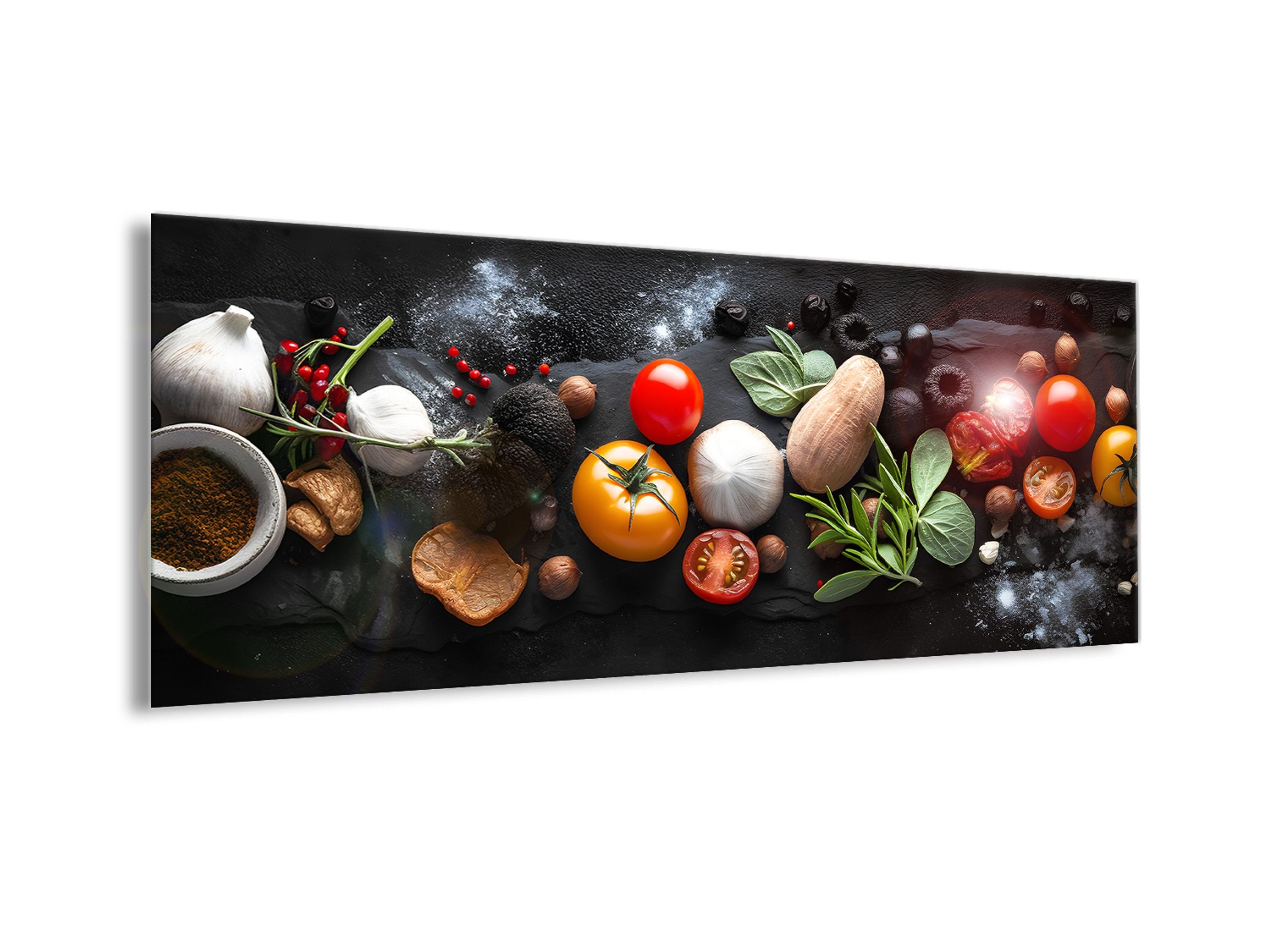 Glasbild Gemüse Italien und Kräuter, Bild Gourmetküche aus Küche 80x30cm Glasbild Essen Trinken: artissimo Glas Küchenbild
