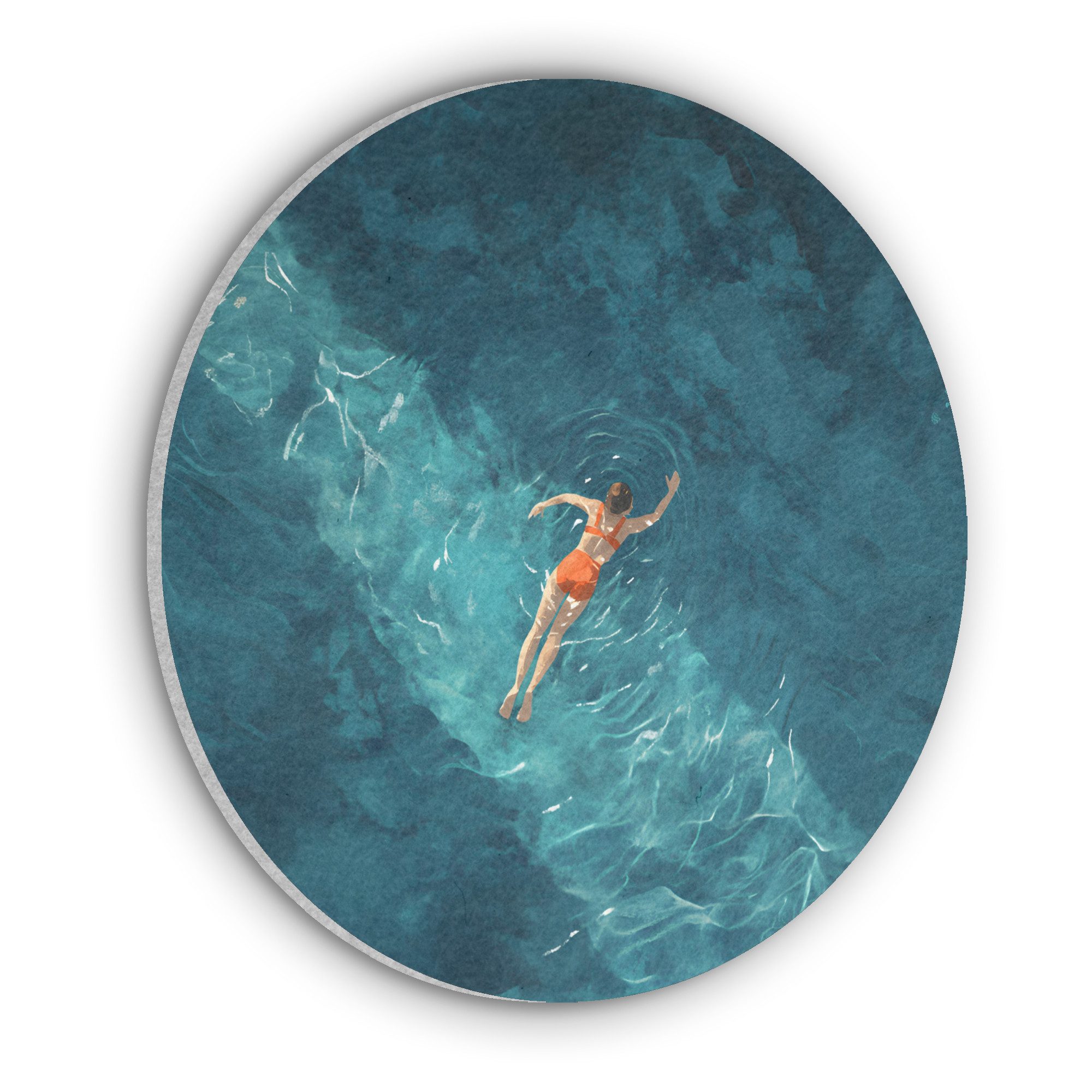 MuchoWow Gemälde Frau - Wasser - Bikini - Orange, Fotodruck (1 St), Akustikpaneele rund, Schalldämmung, Akustikbilder 30x30 cm