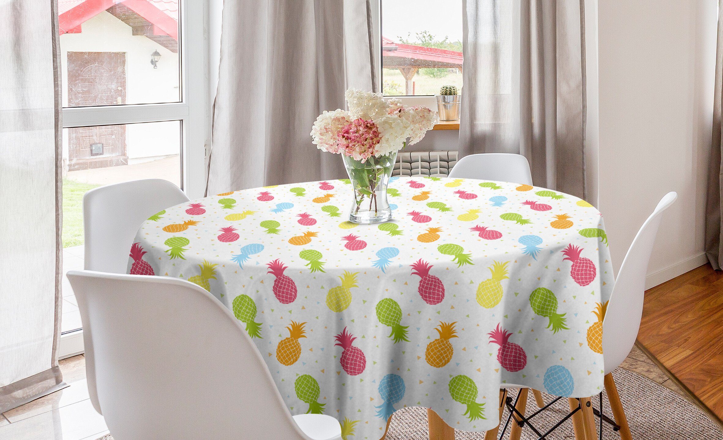 Abakuhaus Tischdecke Kreis Tischdecke Abdeckung für Esszimmer Küche Dekoration, Ananas Frische tropische Früchte