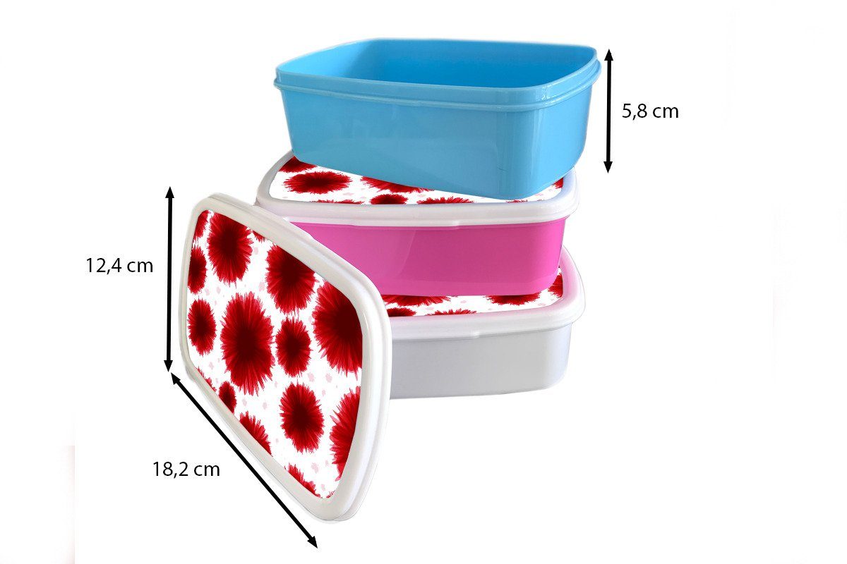 MuchoWow Lunchbox Kunststoff - (2-tlg), Brotdose - Rot Erwachsene, Brotbox Blumen, Kinder, rosa Kunststoff, für Aquarellfarbe Mädchen, Snackbox