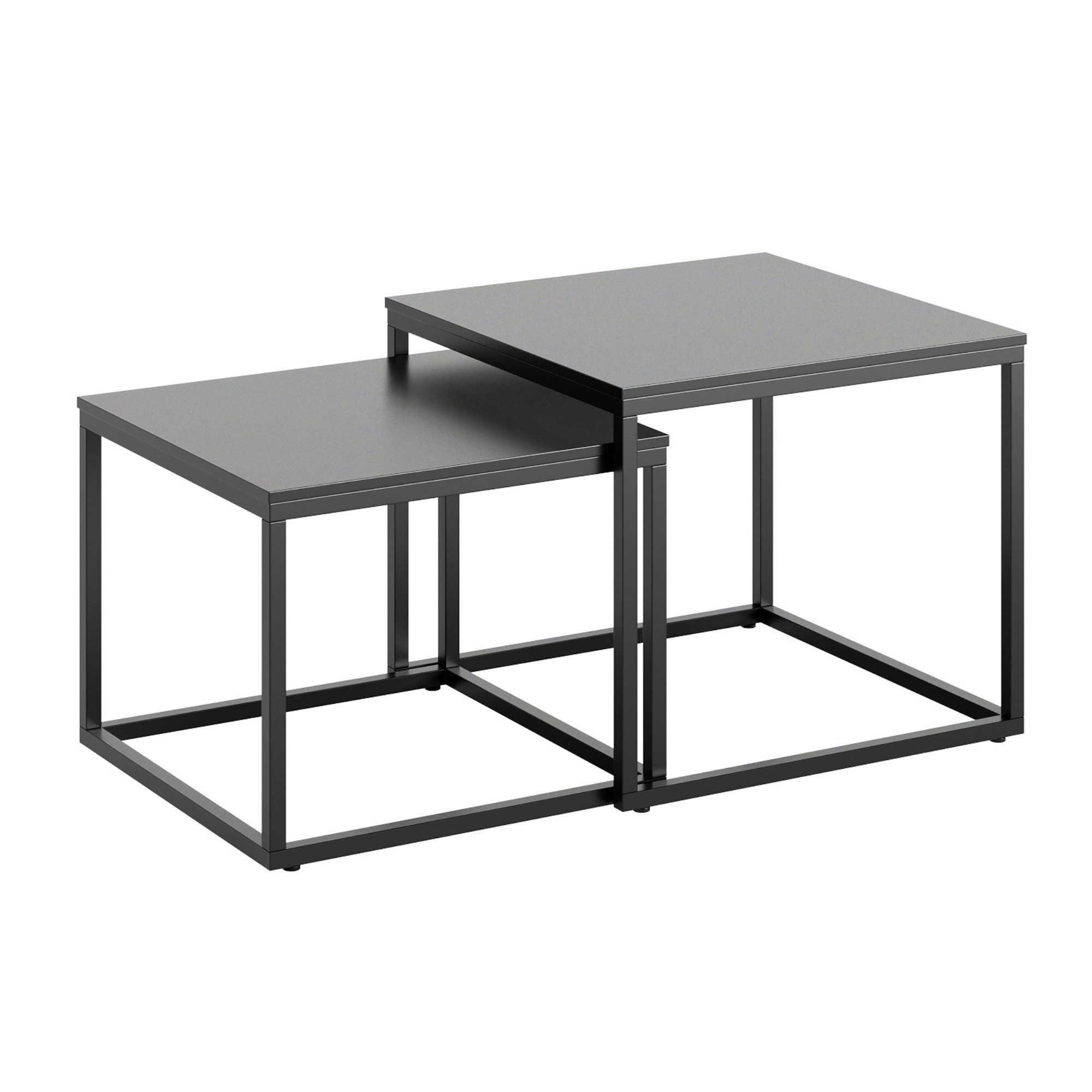 Home Collective Couchtisch 2er Set Beistelltisch Wohnzimmertisch modern rund und quadratisch (ideal als Büro Ablagetisch oder als Wohnzimmer Deko, Kleiner quadratischer Tisch Set 2 in 1), hochwertiges Design mit Metallgestell, stabile Tischplatte, schwarz