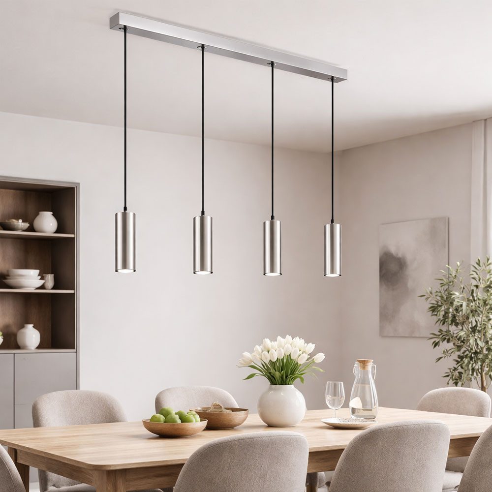GLOBO LIGHTING Pendelleuchte, Leuchtmittel inklusive, Warmweiß, Pendellampe Esszimmerleuchte 4-flammig LED Metall chrom 3000K L 65cm