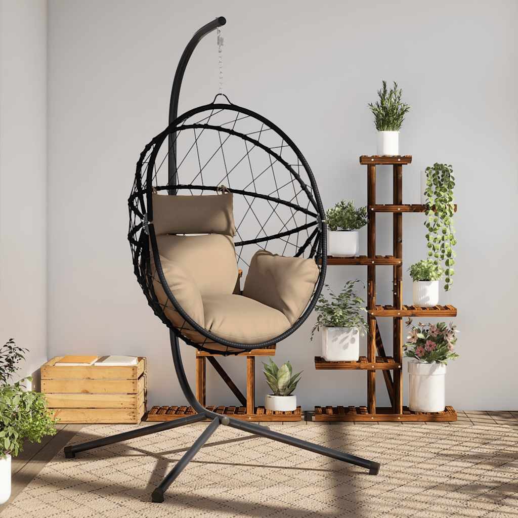 vidaXL Hollywoodschaukel Hängesessel Ei-Design mit Ständer Taupe Rattan und Stahl, 1-Sitzer, 1 tlg.