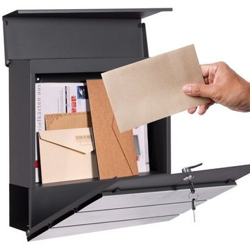 ML-DESIGN Briefkasten Wandbriefkasten Postkasten Mailbox, Anthrazit/Weiß-Marmoroptik 37x36,5x11cm Stahl mit Zeitungsfach