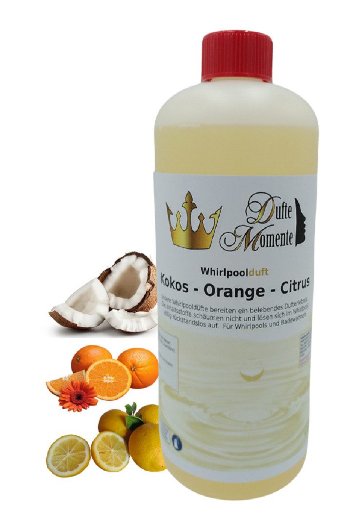 Dufte Momente Badezusatz Whirlpool Duft Kokos - Orange - Citrus 1000ml, vegan und ohne Tierversuche, kein Schaum