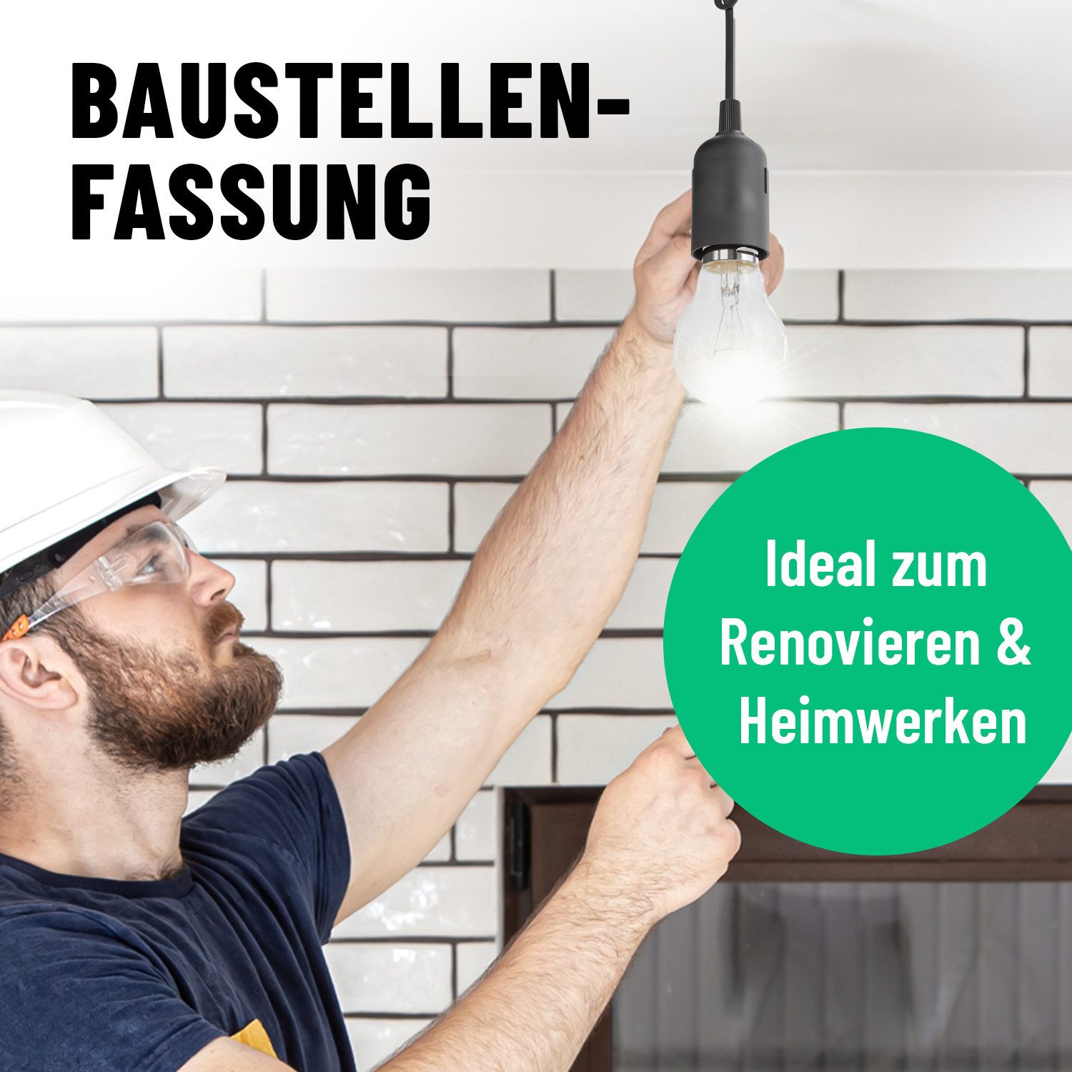 greate. Lampenfassung 3x Baufassung E27 schwarz, Lampenfassung, max. 60W 250V, (3-St)