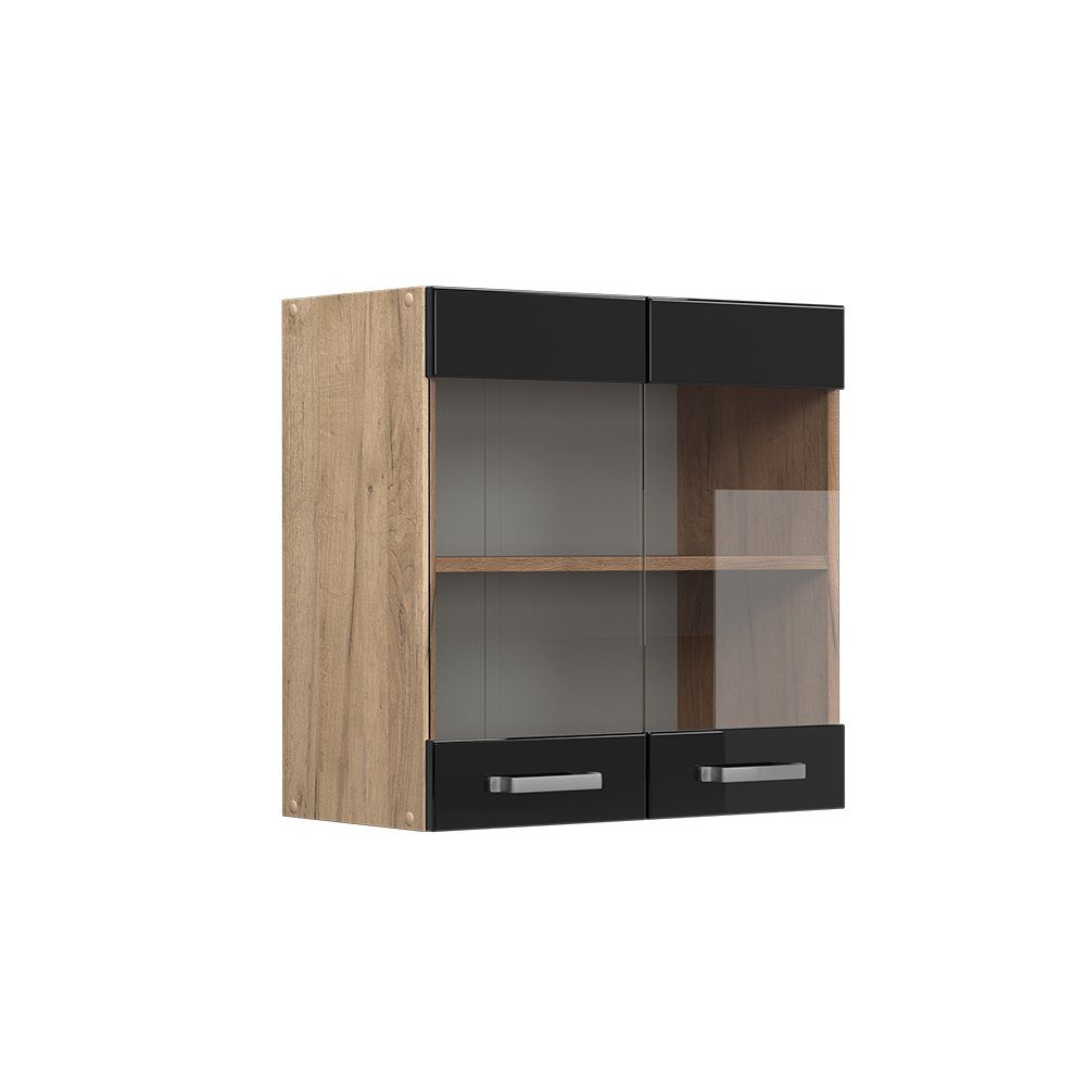 Vicco Glashängeschrank R-Line, Schwarz Hochglanz/Goldkraft Eiche, günstig online kaufen