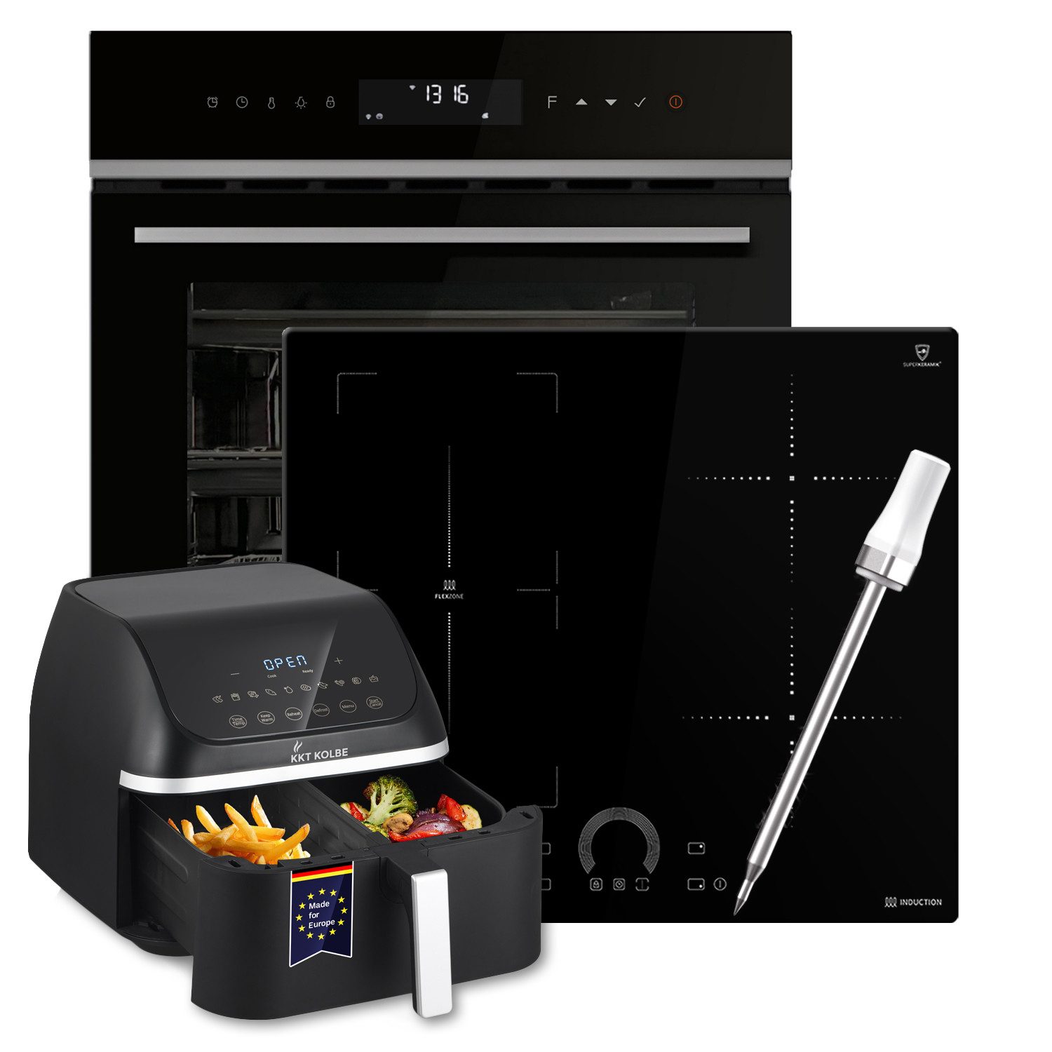 KKT KOLBE Backofen-Set KKT KOLBE 4 in1 Set Backofen & Airfryer: SET8319PHCIH592FZAF, mit Einschubgitter, Pyrolyse-Selbstreinigung, WiFi / Herdset / Einbaubackofen / Kochmulde