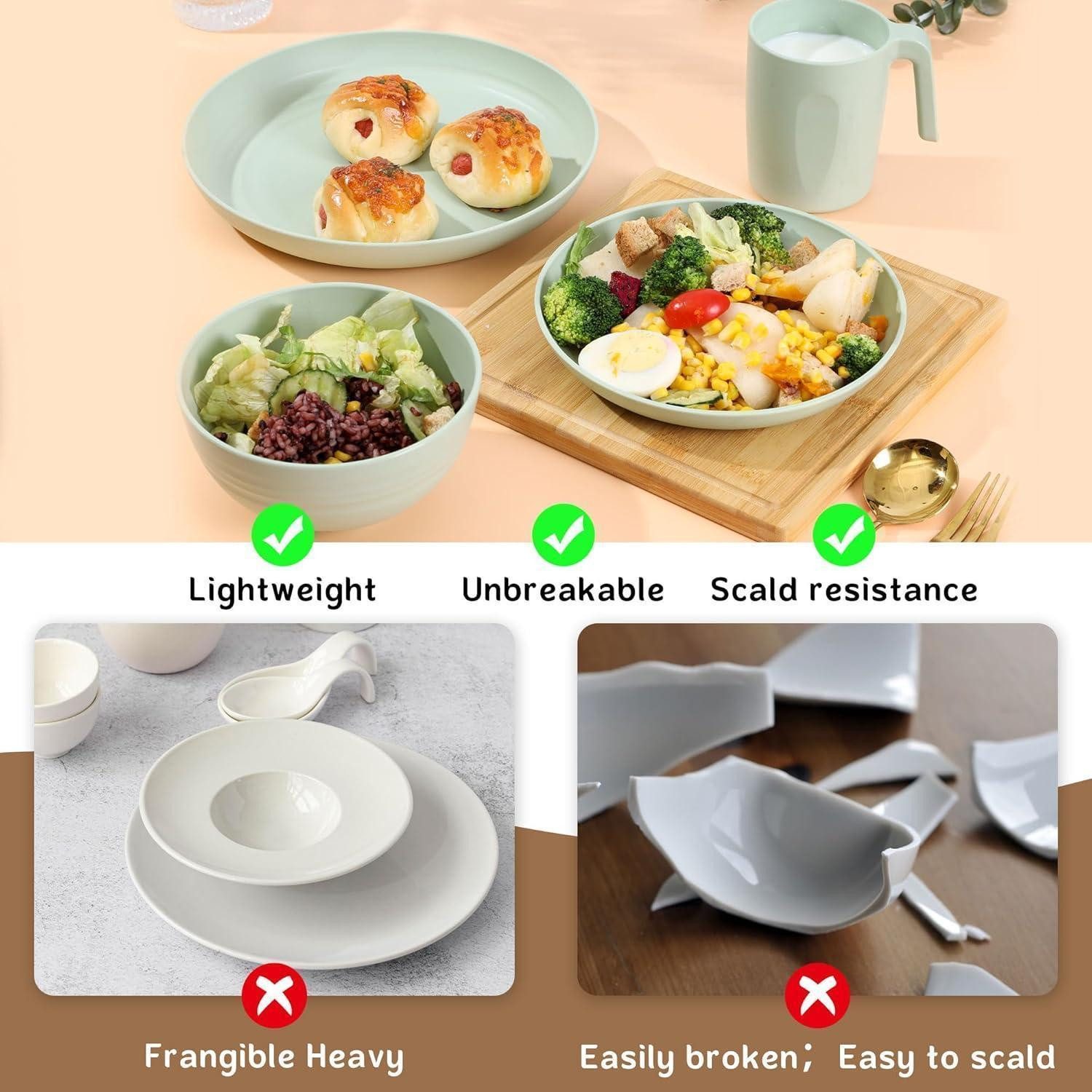 LuxusKollektion Tafelservice Geschirrset Kunststoff Teller Schüssel Service 4 16 Pcs-runder Set