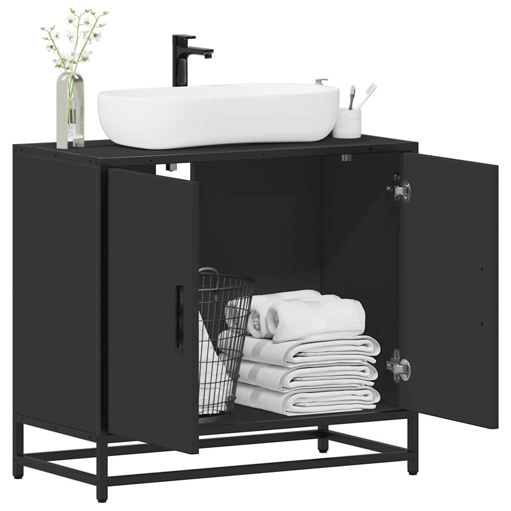 vidaXL Schrankmodule Waschbeckenunterschrank Schwarz 65x33x60 cm Holzwerkst günstig online kaufen