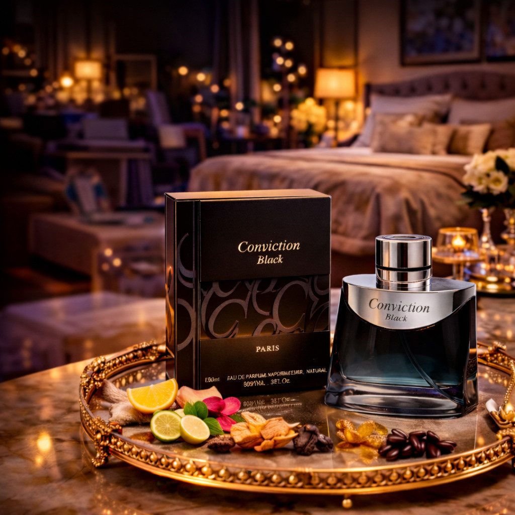Elysees Fashion Paris Eau de Parfum Conviction Black Herrenduft Frisch Blumig Warm aus Paris 90 ml, Hergestellt in Paris, Langanhaltend Herrenduft, Verführerisch