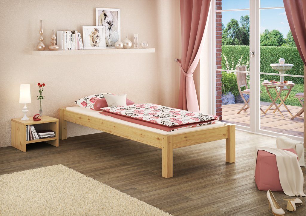 Kopfteil Bett ohne Kieferfarblos Holzbett Matratze, 100x200 ERST-HOLZ Federleisten lackiert mit und