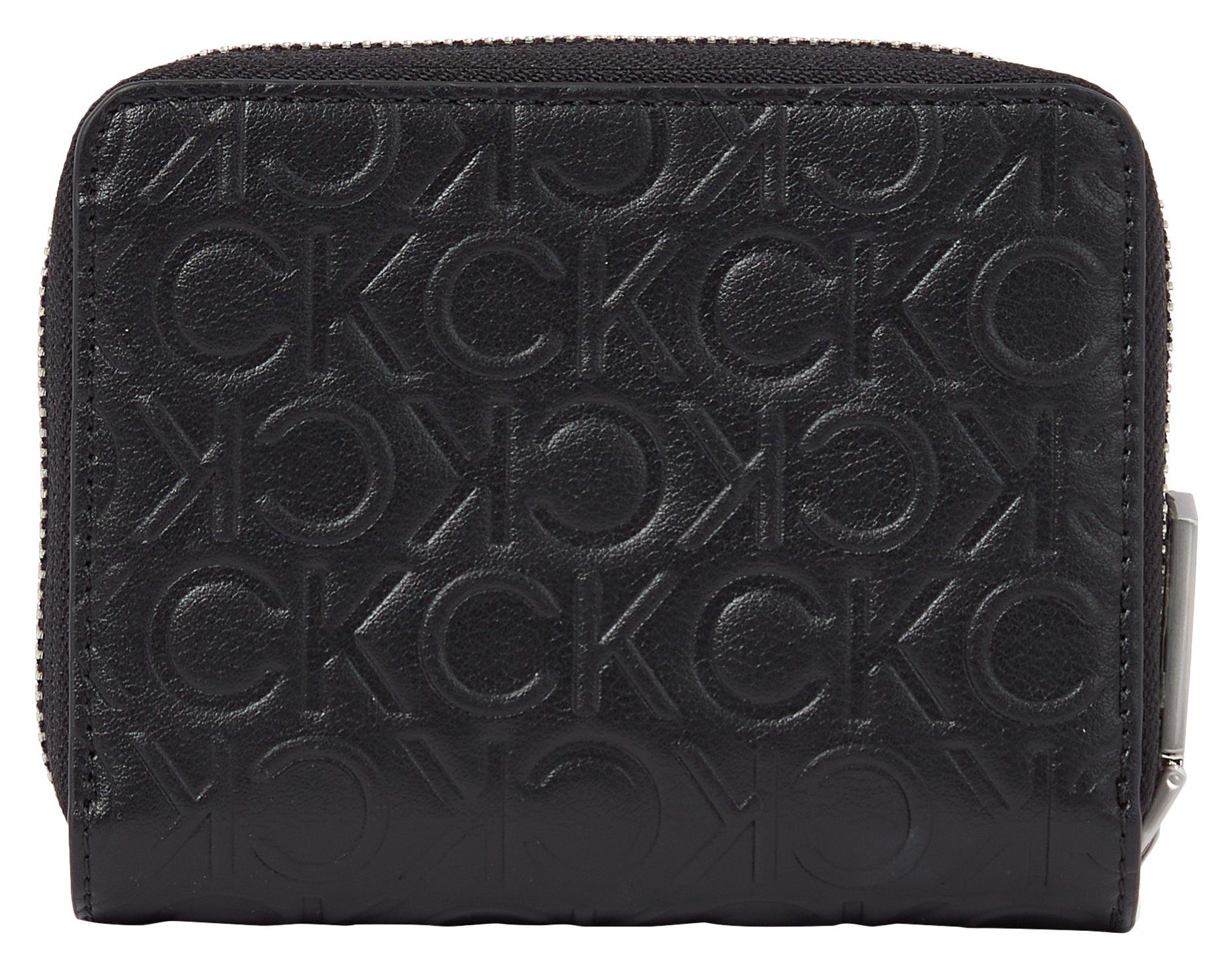 Calvin Klein Geldbörse CK schwarz MD-EMB WALLET MUST MN, W/FLAP mit Allover-Logoprägung