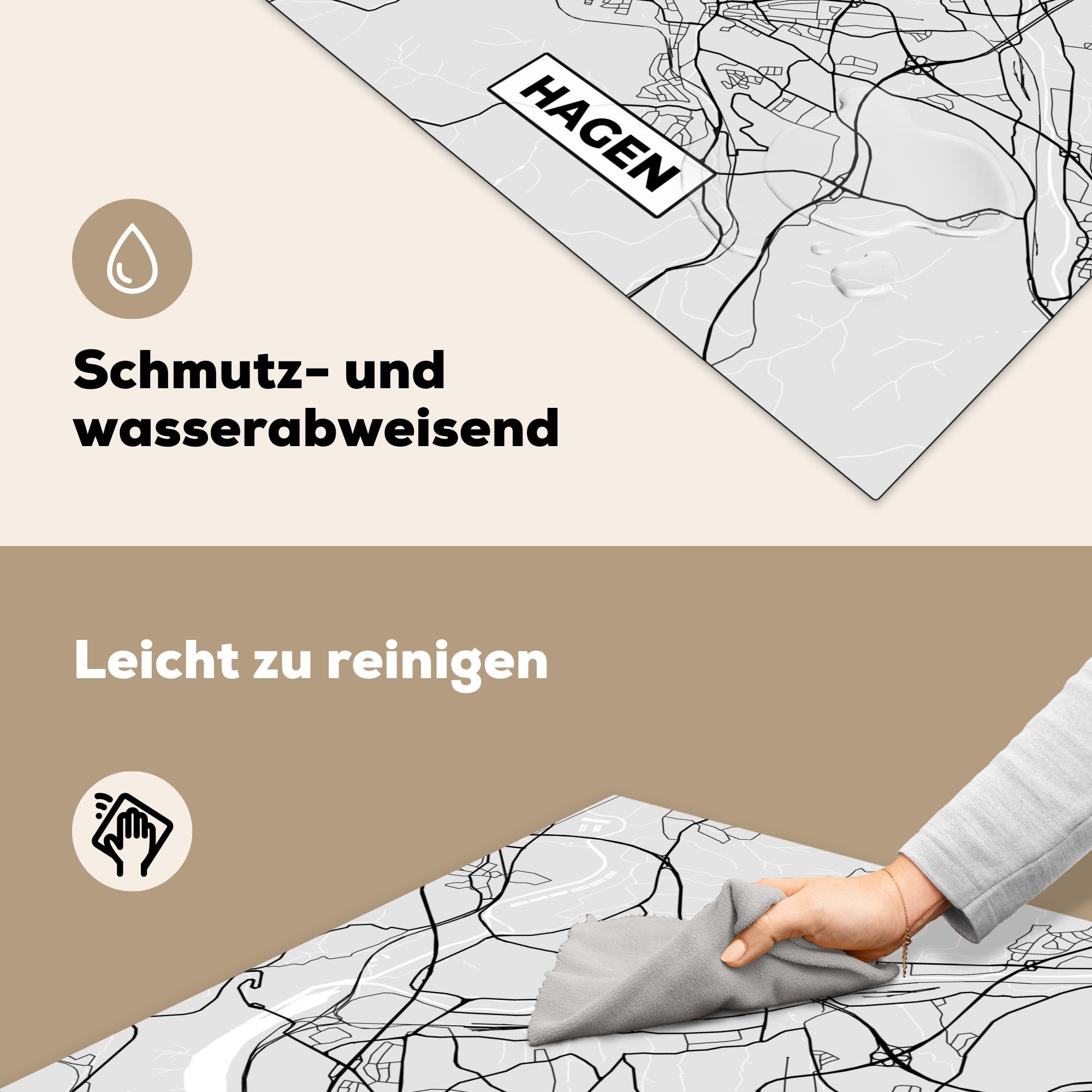 Hagen, Arbeitsplatte Vinyl, - Deutschland Herdblende-/Abdeckplatte für cm, tlg), - Karte Stadtplan - Ceranfeldabdeckung, 78x78 MuchoWow (1 küche
