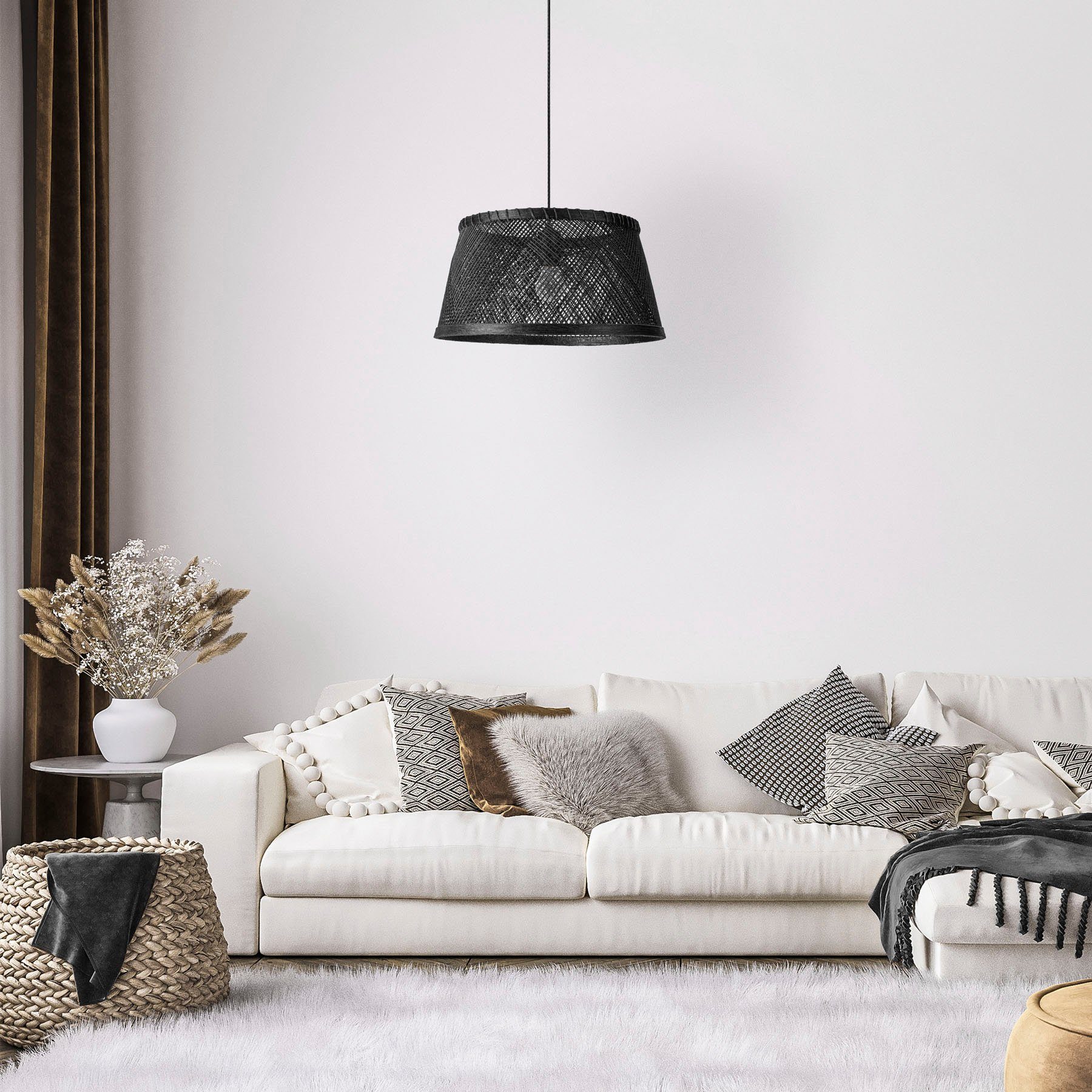 Boho RAMA, Lampe Wohnzimmer Papier Hängend Home Leuchtmittel, Paco E27 Korb Pendelleuchte ohne Esstisch