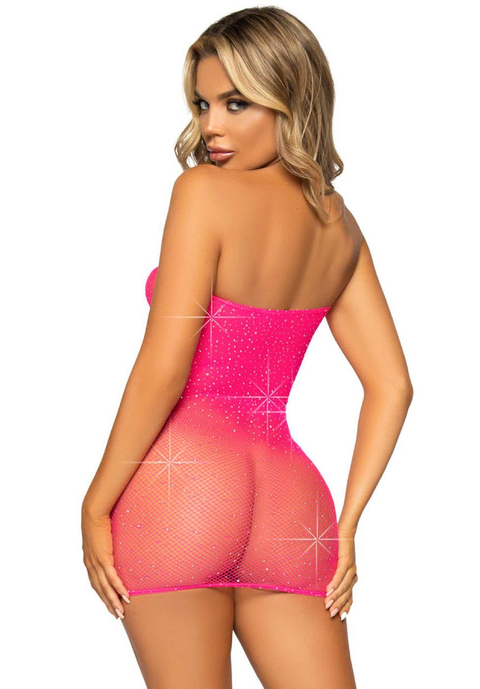 Leg Avenue Minikleid Netz-Kleid mit - pink Glitzer Schmucksteinen