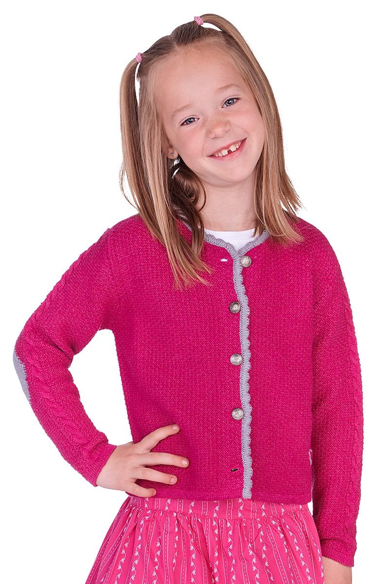 Spieth & Wensky Trachtenjacke Strickjacke Kinder - SCHÄFCHEN - offweiß, pink