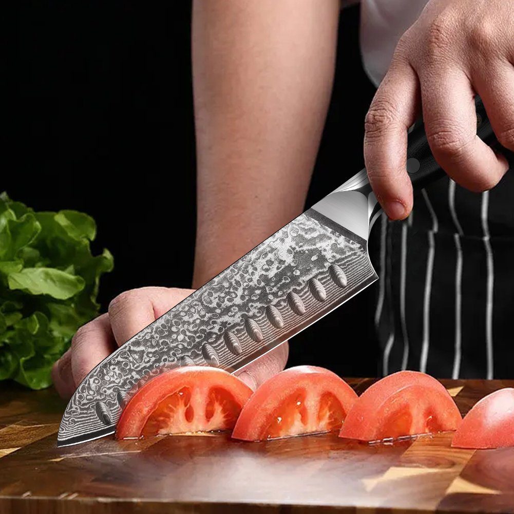 G10 Damaststahl Santoku Chefmesser KingLux Griff Set 2tlg. Damast Damastmesser Küchenmesser