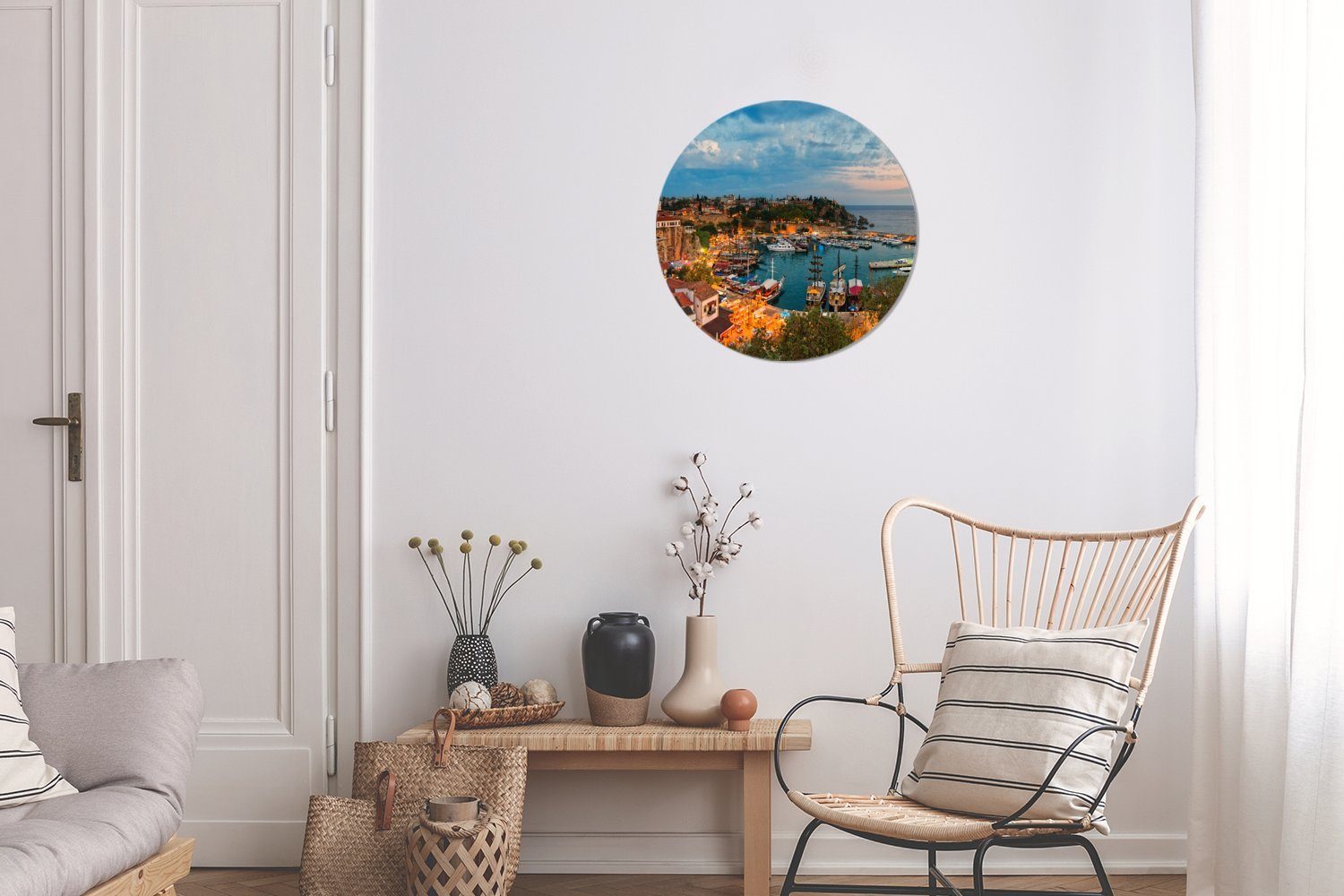 Forex, des Antalya Wanddekoration Kreis St), Sonnenuntergang, Gemälde bei alten Stadthafens in MuchoWow Wandbild, Wohnzimmer, Rundes (1 cm 30x30 Panorama