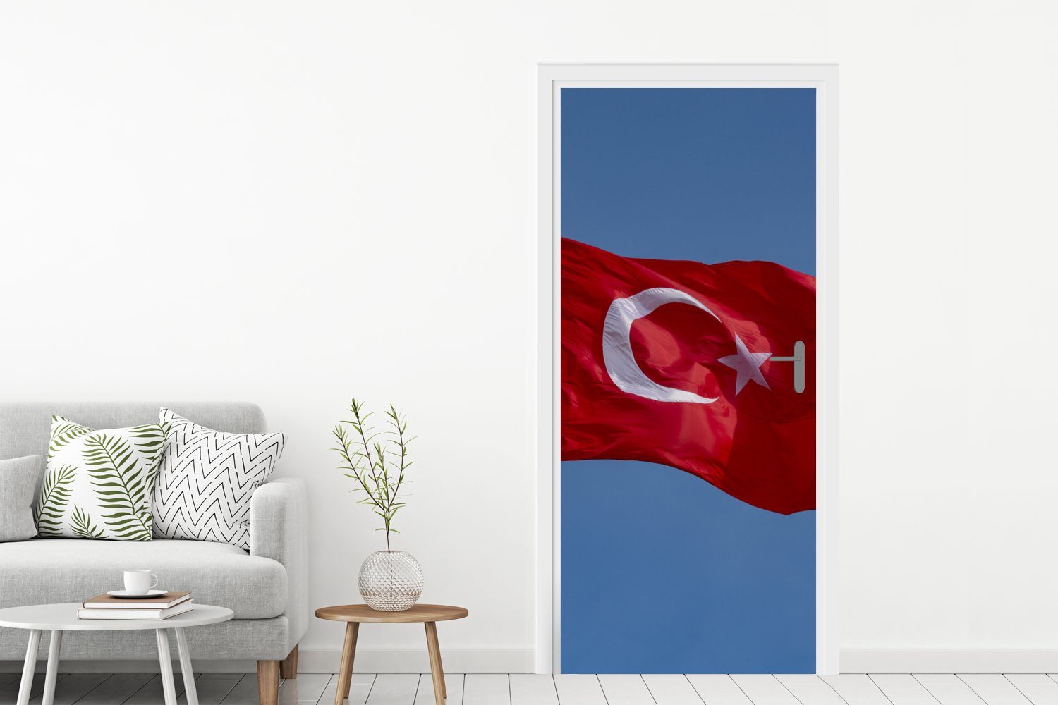 MuchoWow am für (1 türkische Himmel, Türaufkleber, Flagge cm Eine Türtapete bedruckt, blauen 75x205 St), Matt, Fototapete Tür,