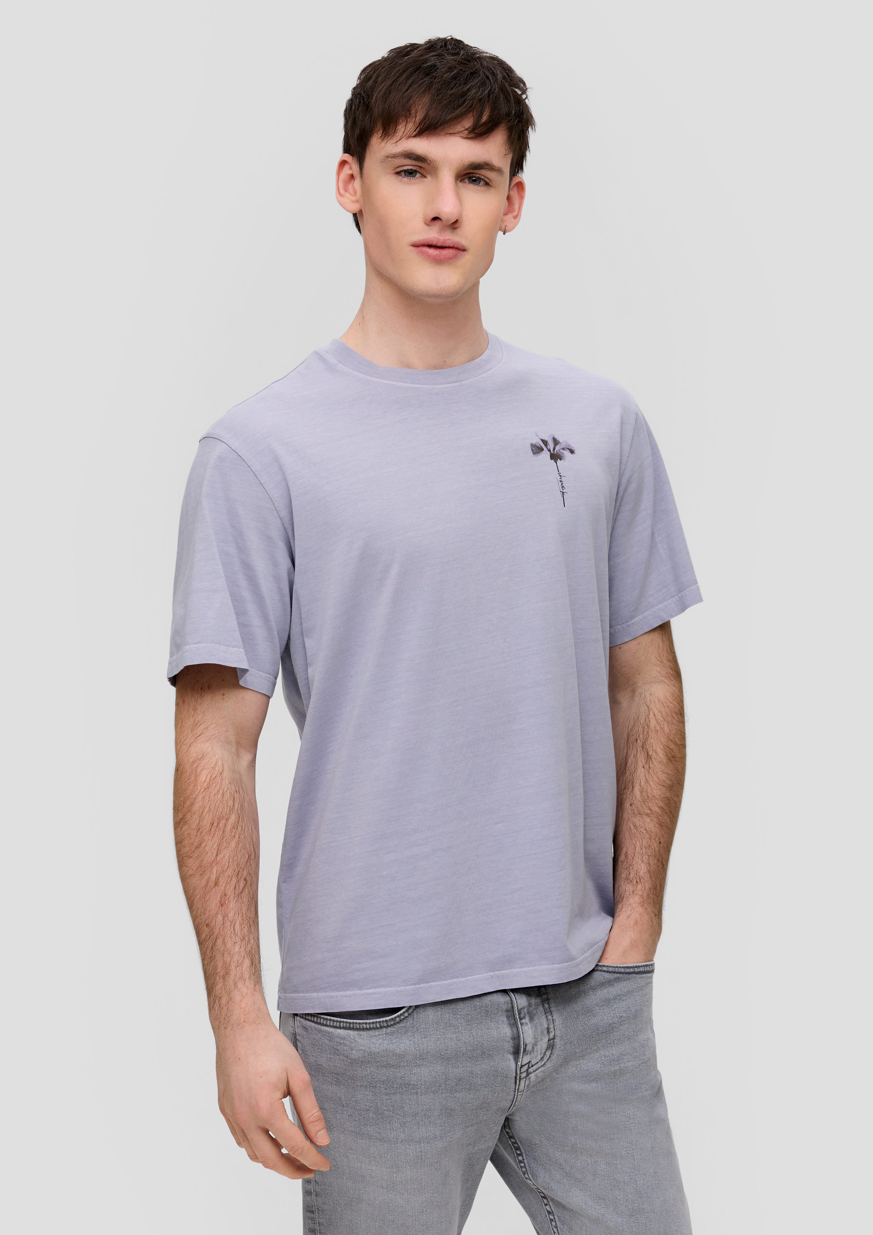QS Kurzarmshirt Printshirt aus reiner Baumwolle Label-Patch