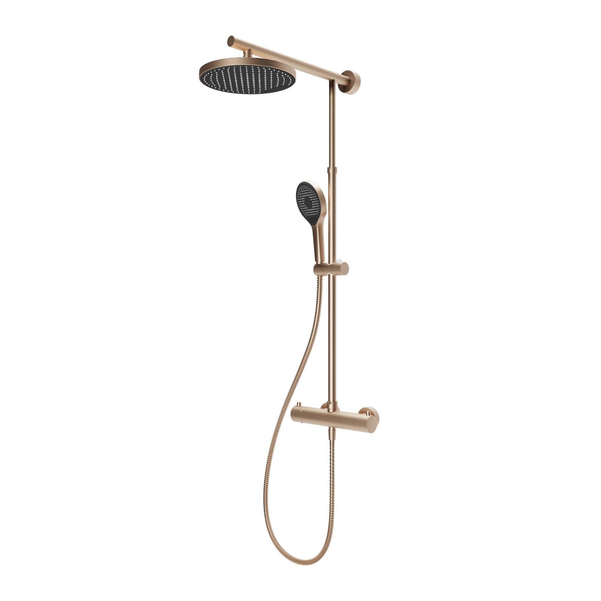 Schulte Duschsystem DuschMaster Rain mit Sicherheits-Thermostat, Höhe 155.4 cm, inkl. Handbrause, runde Kopfbrause, extra-flach, Kupferoptik