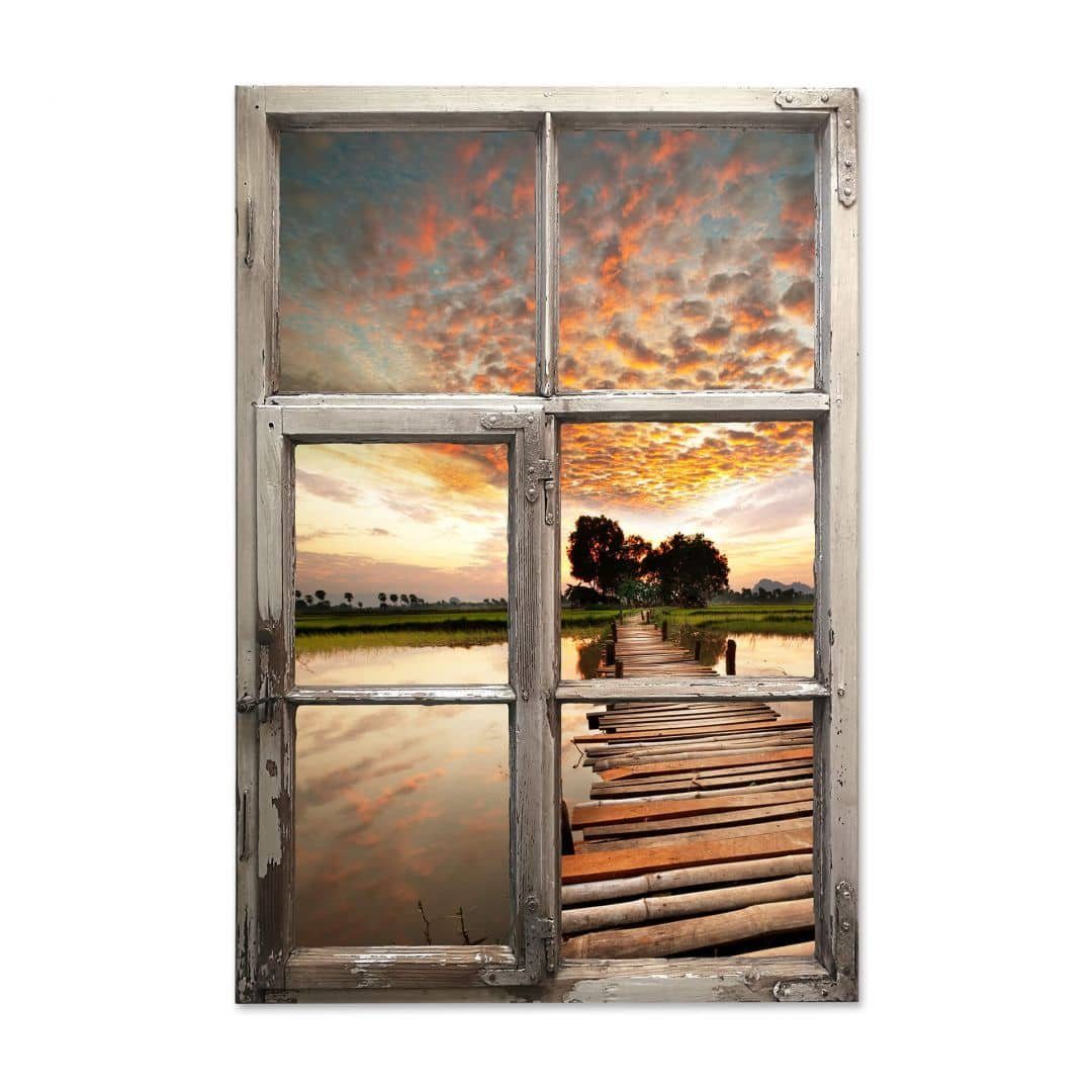 Sonnenuntergang Aufkleber See, K&L am Art Shabby 3D Holzfenster selbstklebend Natur Wandtattoo Wandtattoo Steg Wall Chic Wandbild