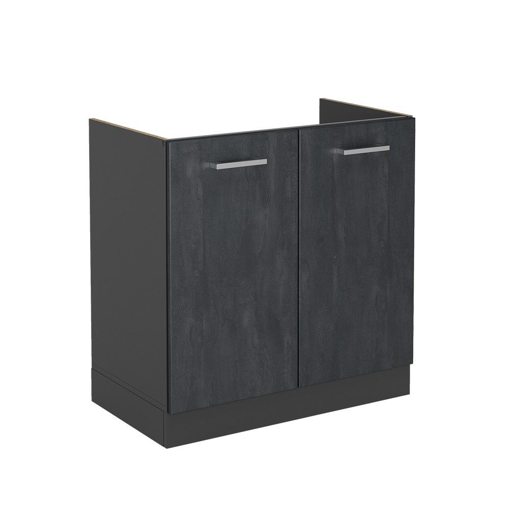 Vicco Spülenunterschrank R-Line, Schwarz Beton/Anthrazit, 80 cm ohne Arbeitsplatte