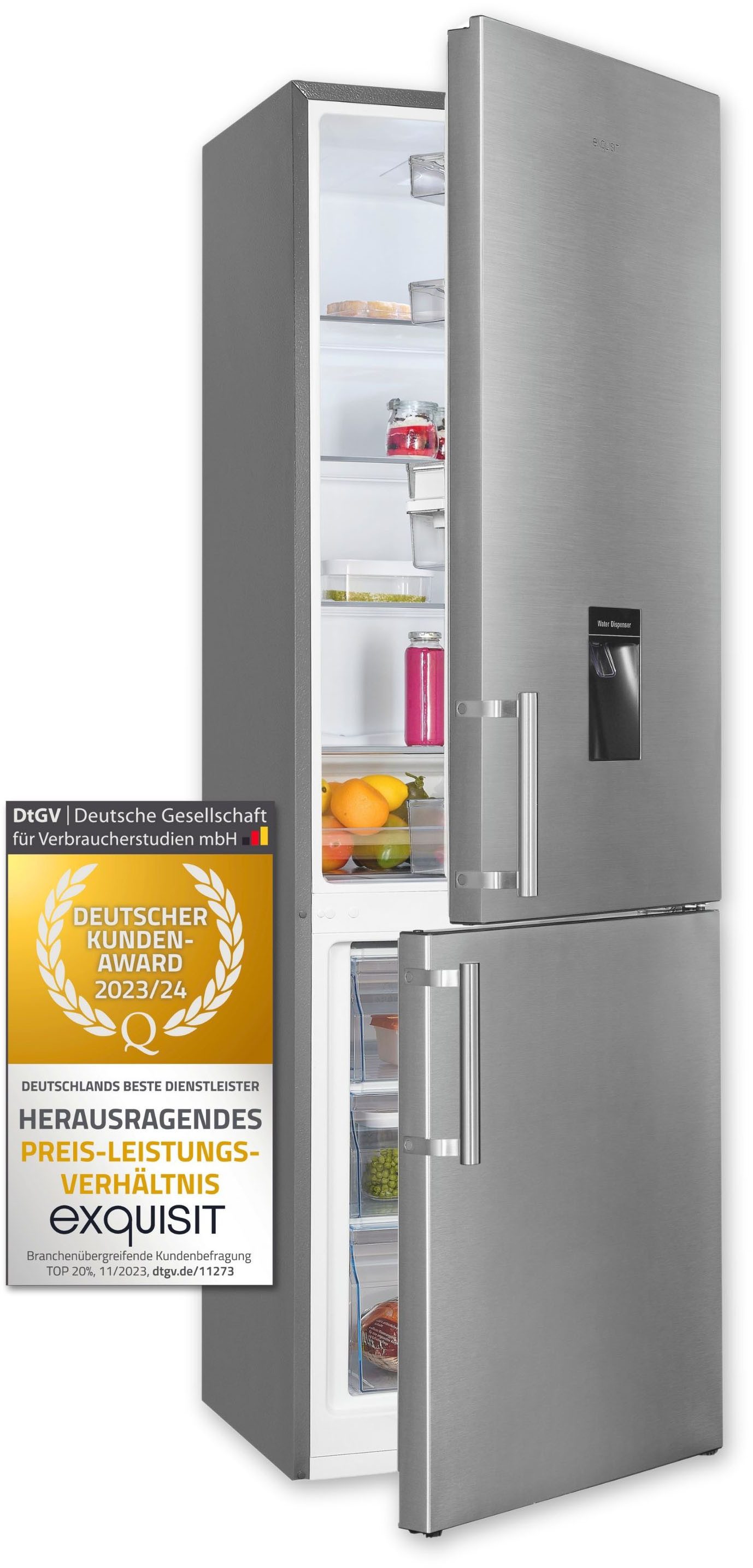 Kühl Gefrierkombination Mit Eiswürfelspender 70 Cm Breit exquisit Kühl-/Gefrierkombination KGC265-70-H-WS-010E inoxlook, 180 cm