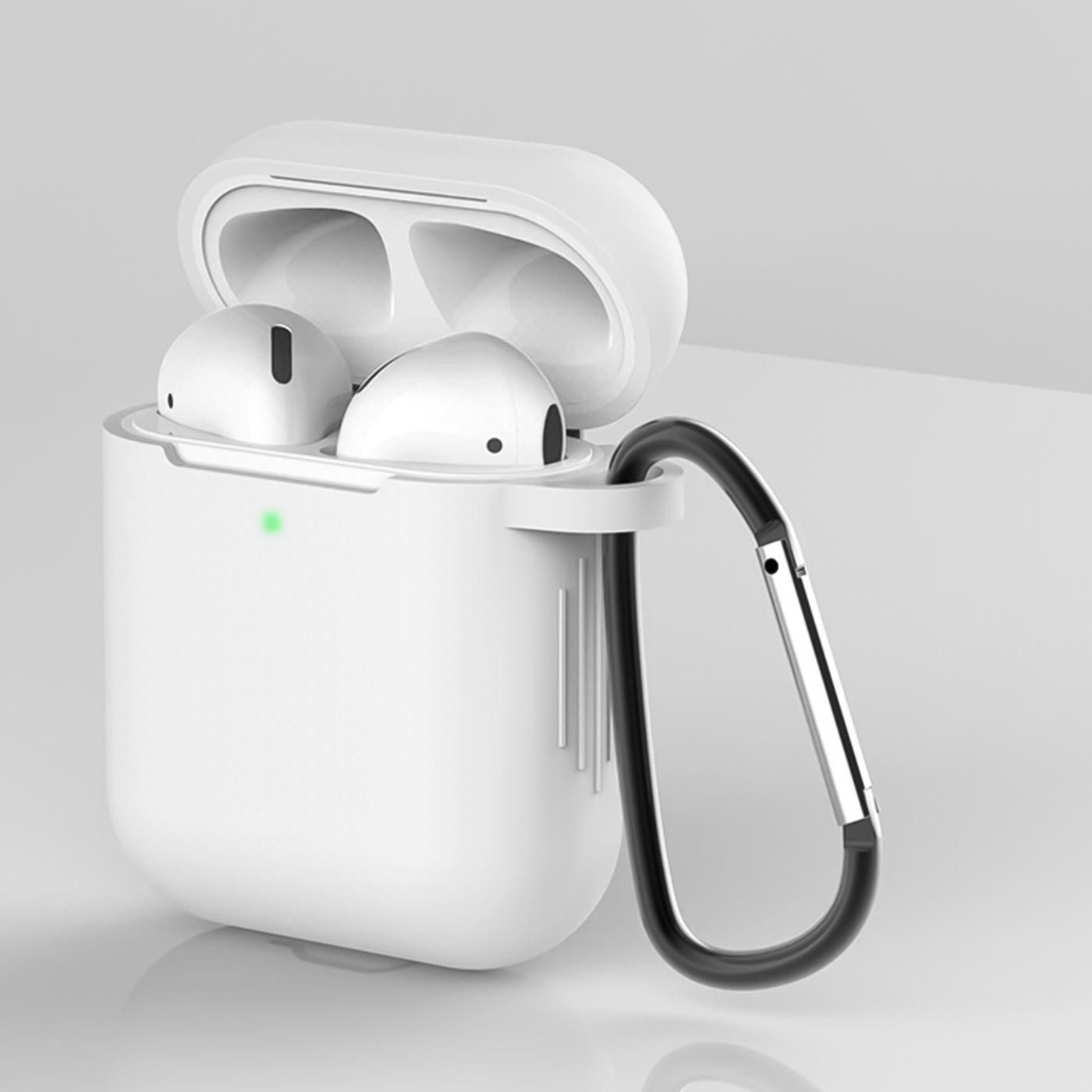 CoolGadget Kopfhörer-Schutzhülle Basic Silikon Hülle für AirPods 1 / 2 Schutzhülle mit Karabiner, Soft Touch Case, stoßfest, rutschfest, 360° Schutz, kabellos ladbar