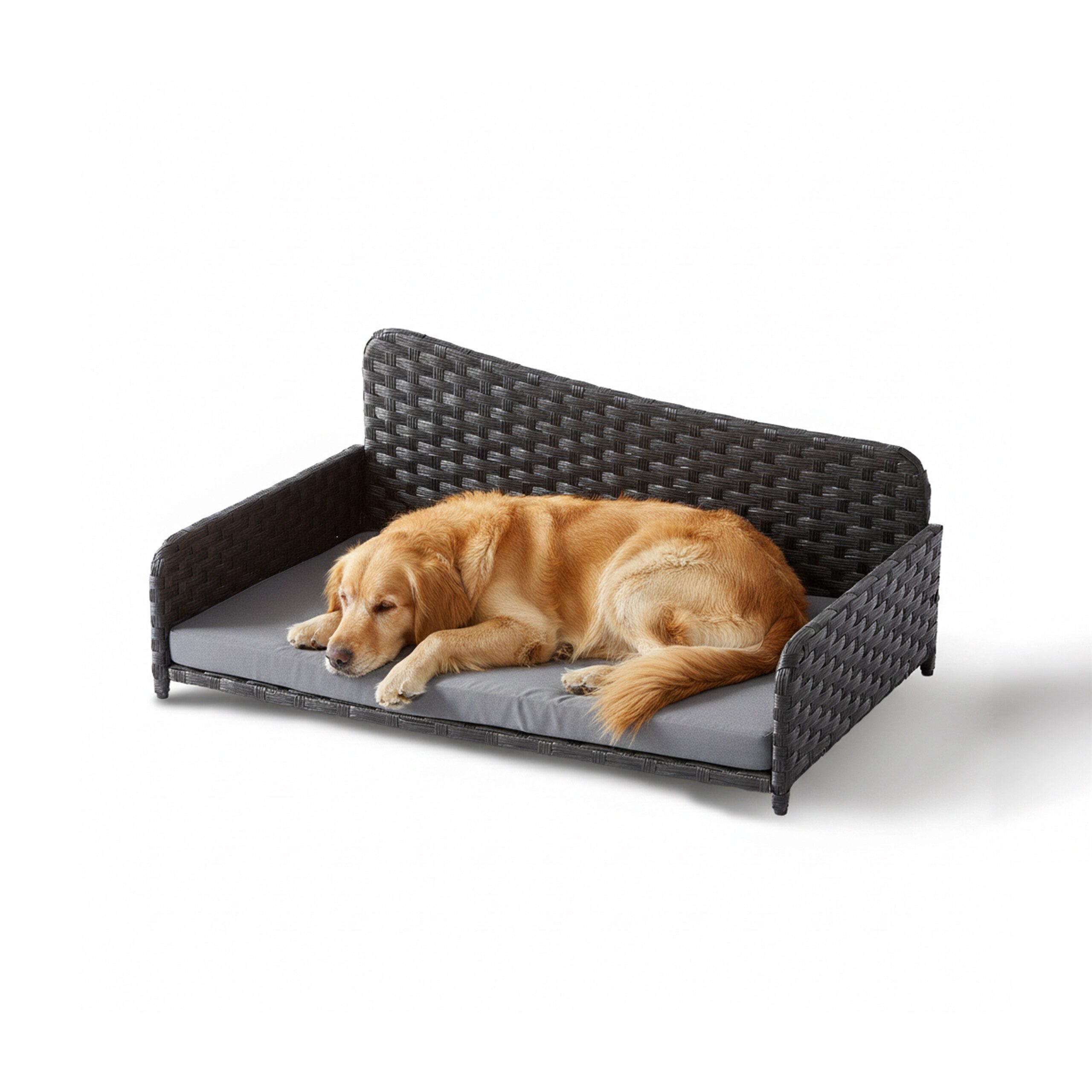 relaxdays Tiersofa Hundebett Rattan mit Kissen, XL
