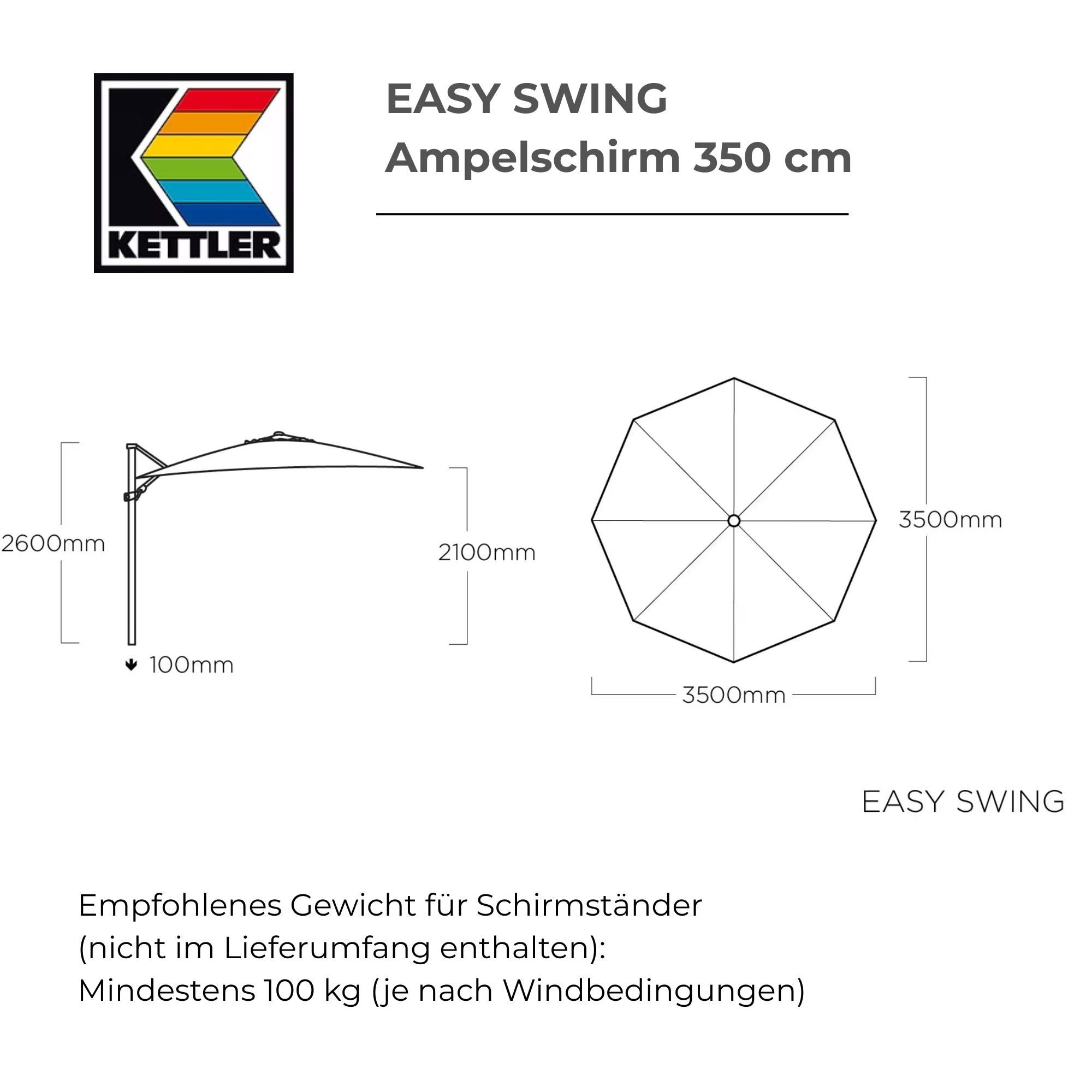 KETTLER Ampelschirm Kettler Ampelschirm Sonnenschirm EASY SWING Rund mit Schutzhaube