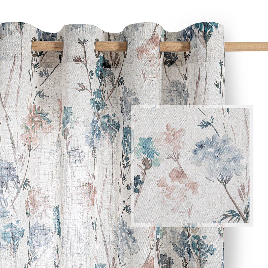 Restilo Gardine Gardine Ösen Vorhang Leinen Microfaser Blumen Muster (1 St) günstig online kaufen