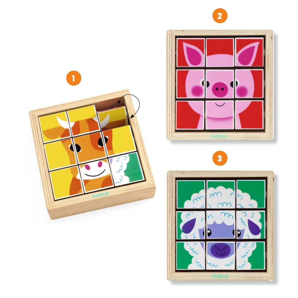 DJECO Puzzle Drehpuzzle Animoroll für Kinder, Puzzleteile, Kinderpuzzle