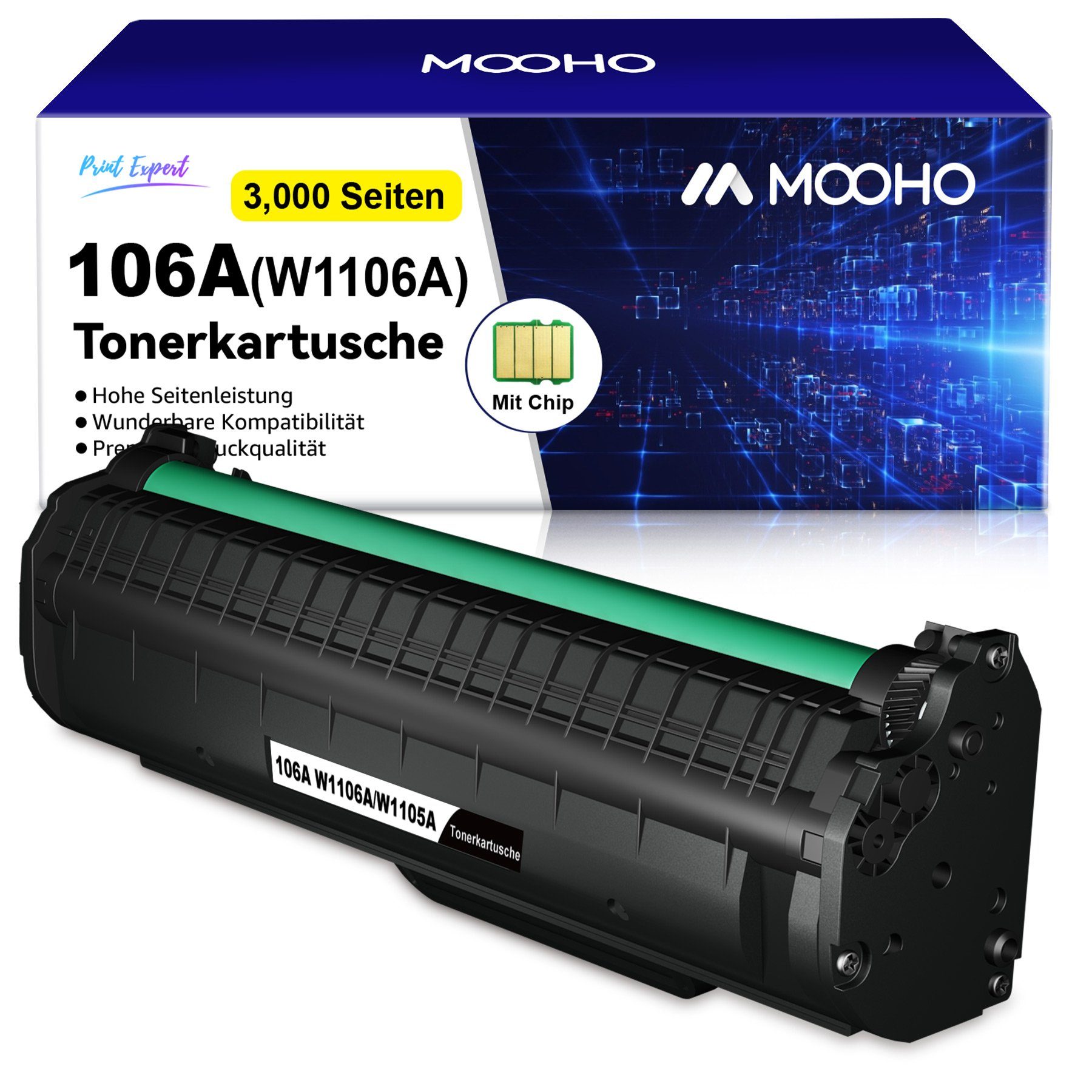 MOOHO Tonerpatrone W1106A xxxl - 138fnw 106A HP 107a MFP135wg 137fwg Laser Schwarz 107w für