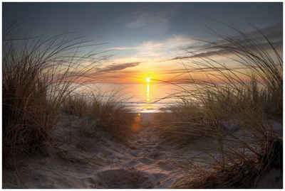 Wallario Glasbild, Sonnenuntergang am Strand, in verschiedenen Ausführungen