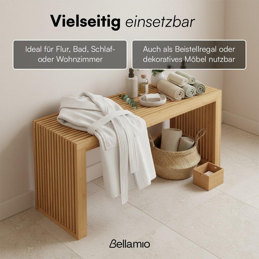 Bellamio Bank Sava aus Bambus (natur, bis 250 kg), für Schlafzimmer/Esszimmer/Flur, Sitzbank ohne Lehne 45x33x100 cm