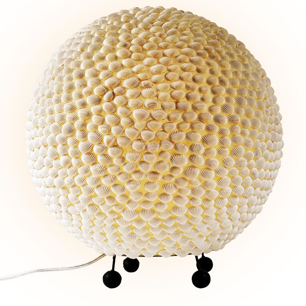 GLOBO LIGHTING Tischleuchte, Leuchtmittel nicht inklusive, Kugeltischleuchte Tischlampe Metall Weiß Muschel Optik 25 cm