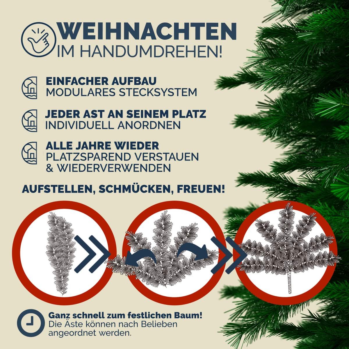 Casaria Künstlicher Weihnachtsbaum, Künstlich 140 cm PVC PE inkl. Metallständer Grün Edeltanne Dichte