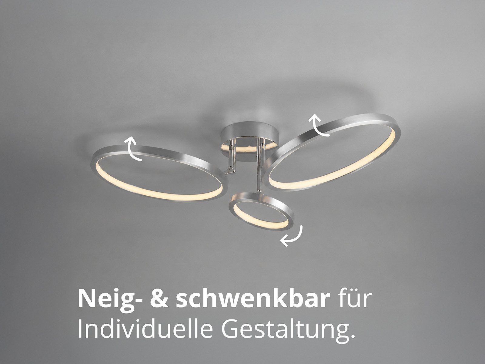 meineWunschleuchte LED Deckenleuchte Ringe schwenkbar, Breite 71cm, Dimmfunktion, LED fest integriert, Warmweiß, große Wohnzimmer Deckenlampe modern dimmbar übe – Bild 4 von 5