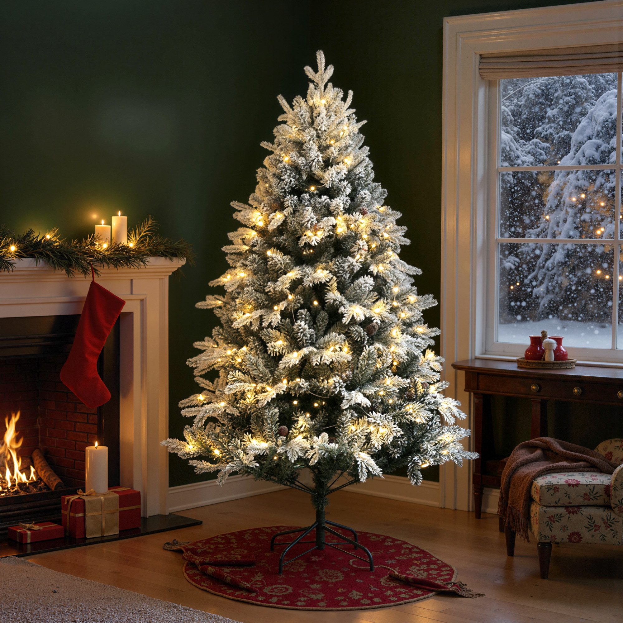 HOMCOM Künstlicher Weihnachtsbaum Christbaum mit 793 Spitzen, mit Schnee, klappbar Metallständer, Tannenbaum, klappbar Stahlständer, für Weihnachten Deko, Grün