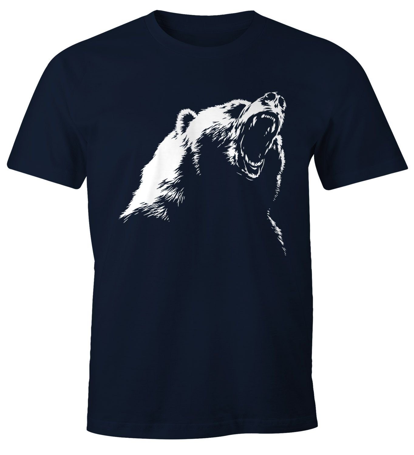 MoonWorks Print-Shirt Herren T-Shirt Grizzly Bär Moonworks® mit Print navy